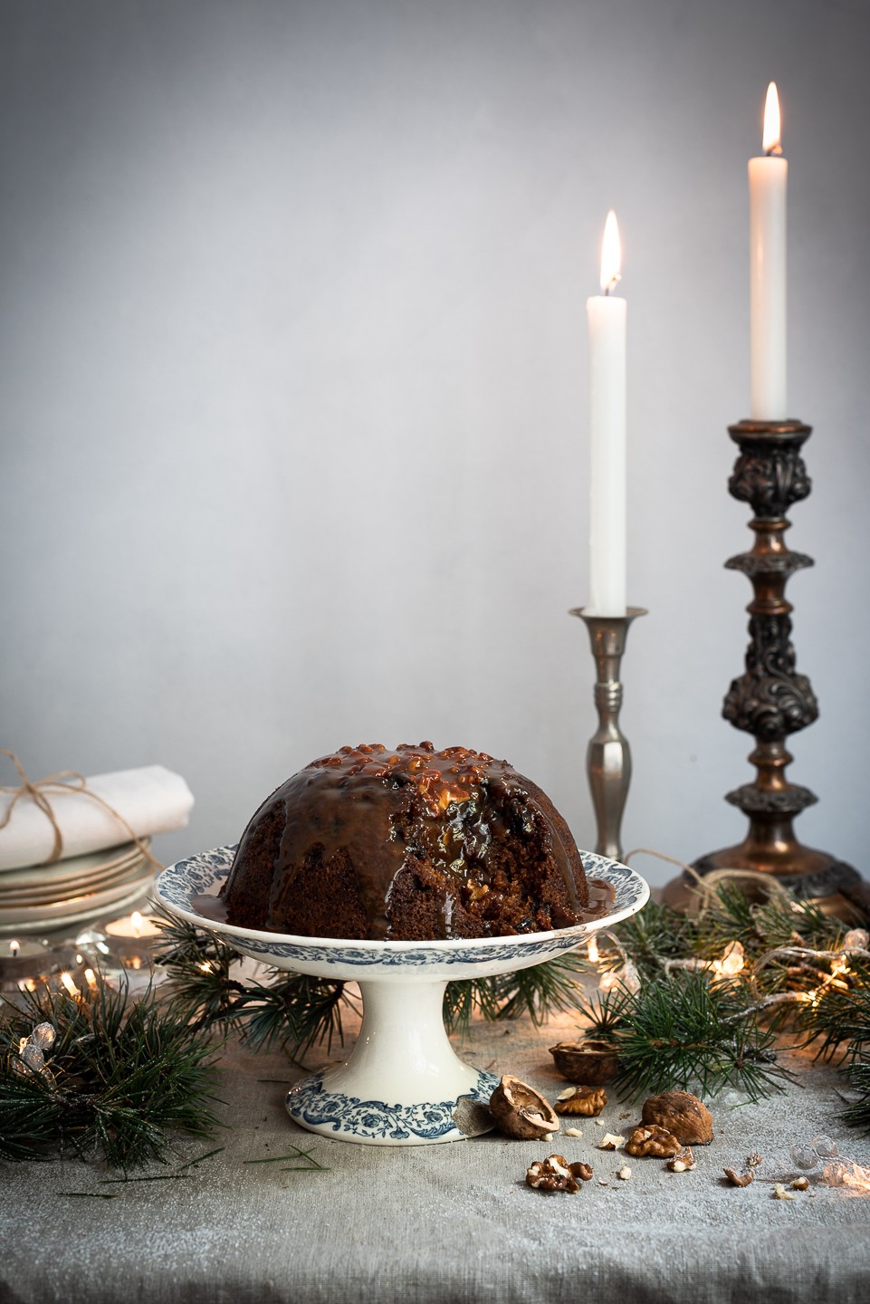 Mandrin Christmas pud with rum caramel