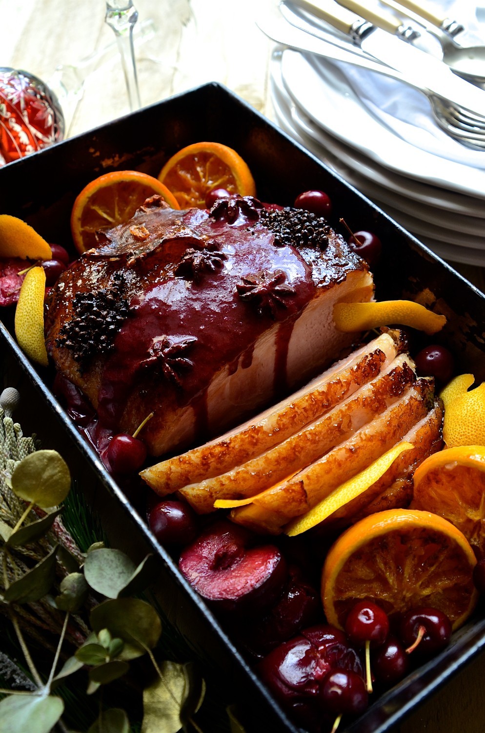 Maple glazed gammon with plum sauce