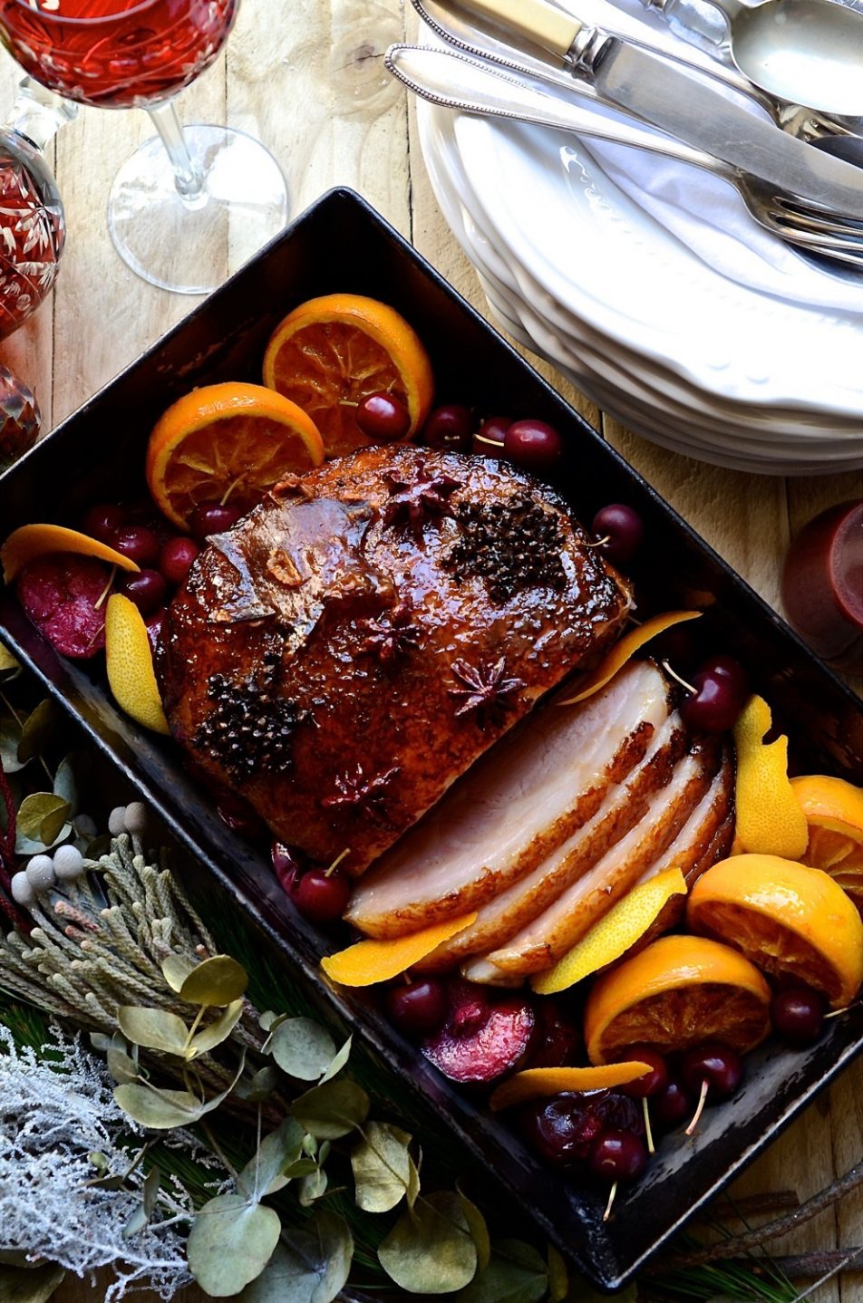 Maple glazed gammon with plum sauce