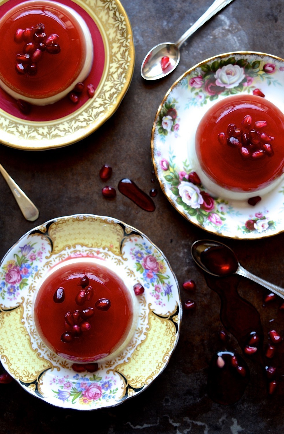 Pomegranate jelly and yoghurt pannacotta