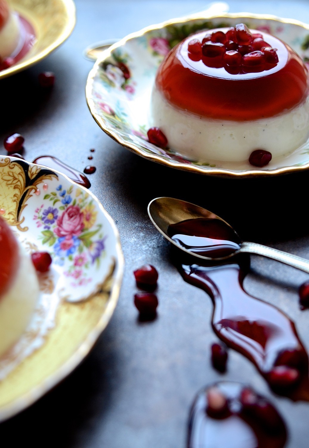 Pomegranate jelly and yoghurt pannacotta