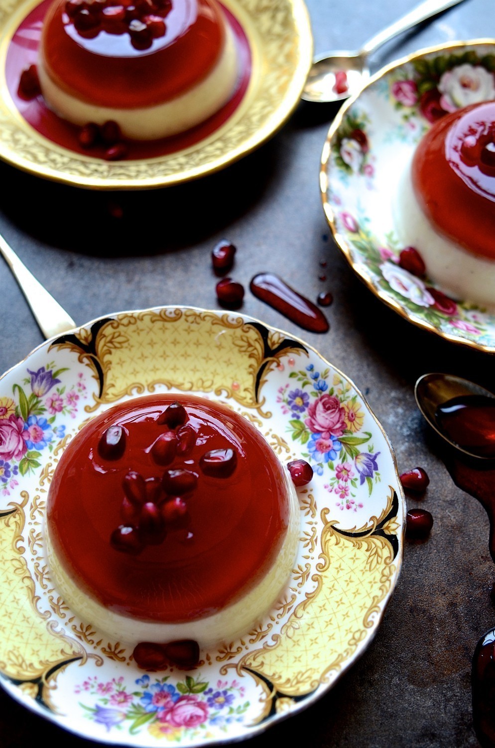 Pomegranate jelly and yoghurt pannacotta