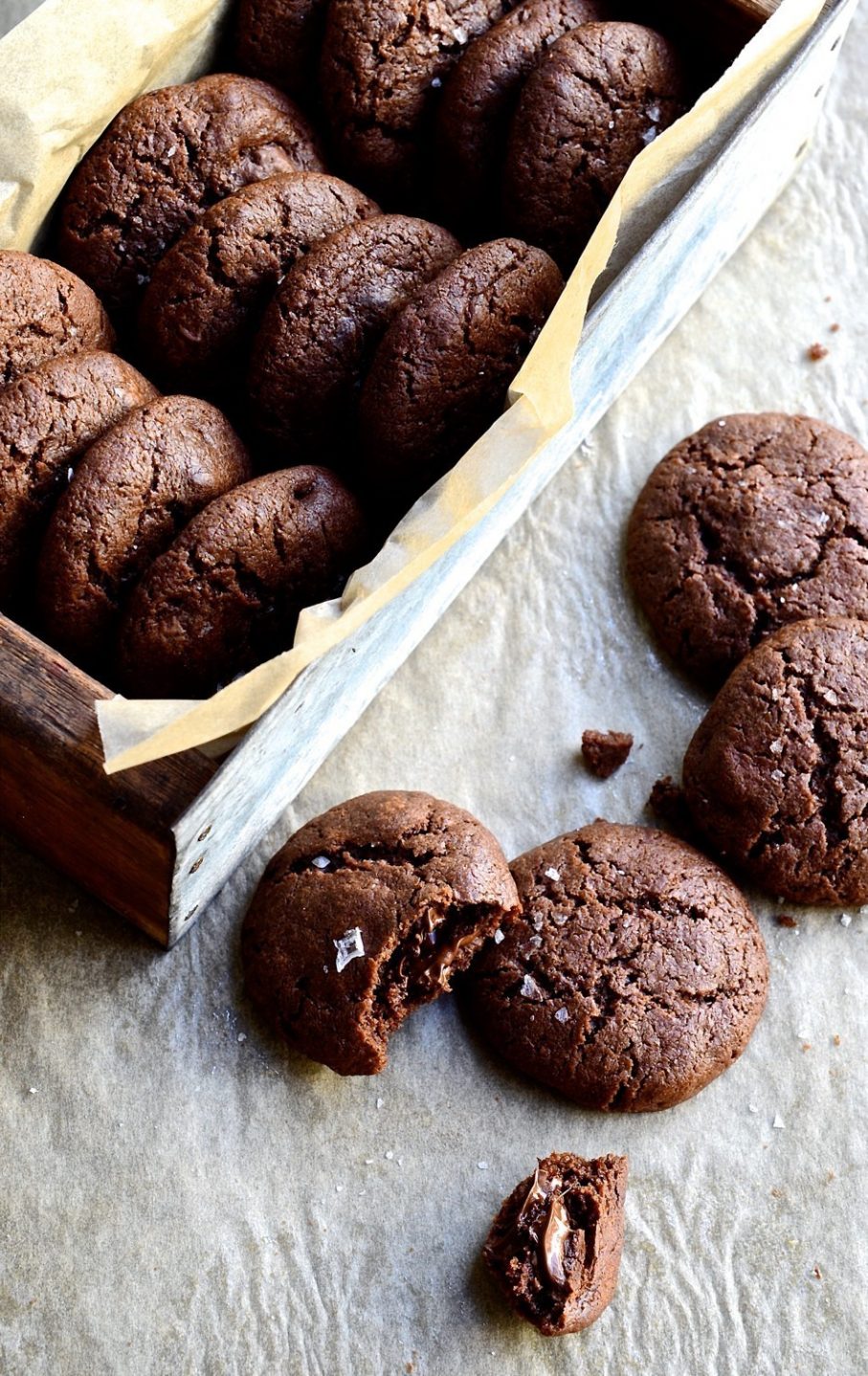 Salted dark chocolate crinkle cookies Bibbyskitchen recipes Cookies