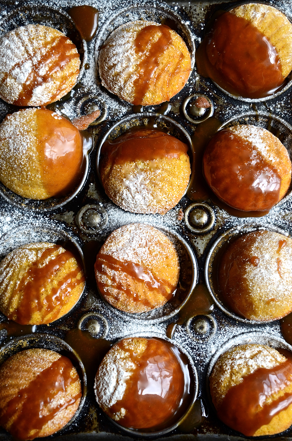 Pumpkin madeleines with caramel drizzle