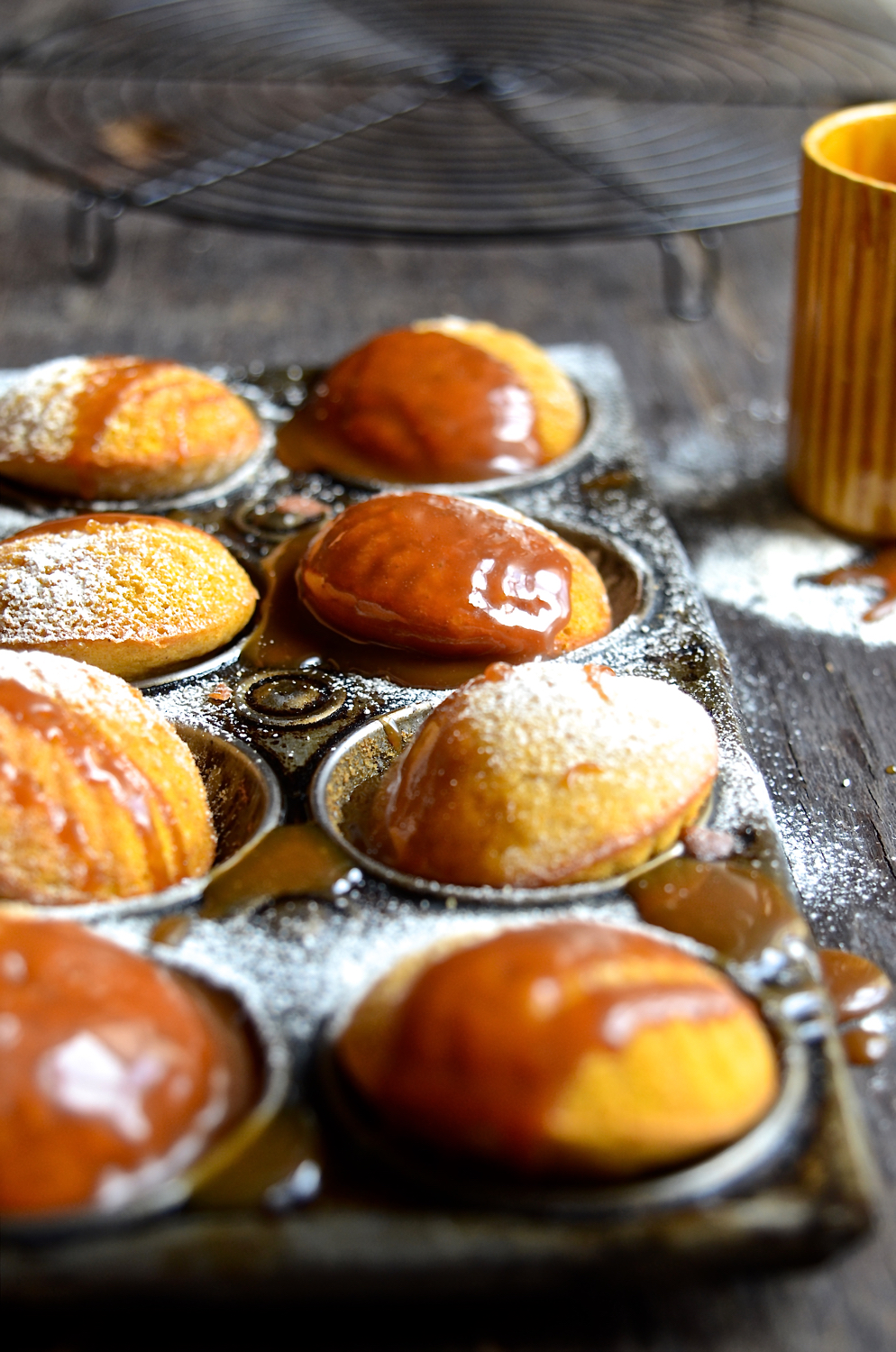 Pumpkin madeleines with caramel drizzle