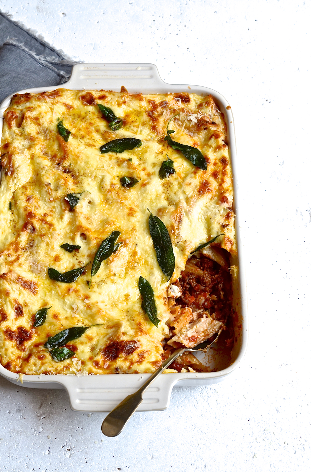 Pastitsio with basil and sage butter