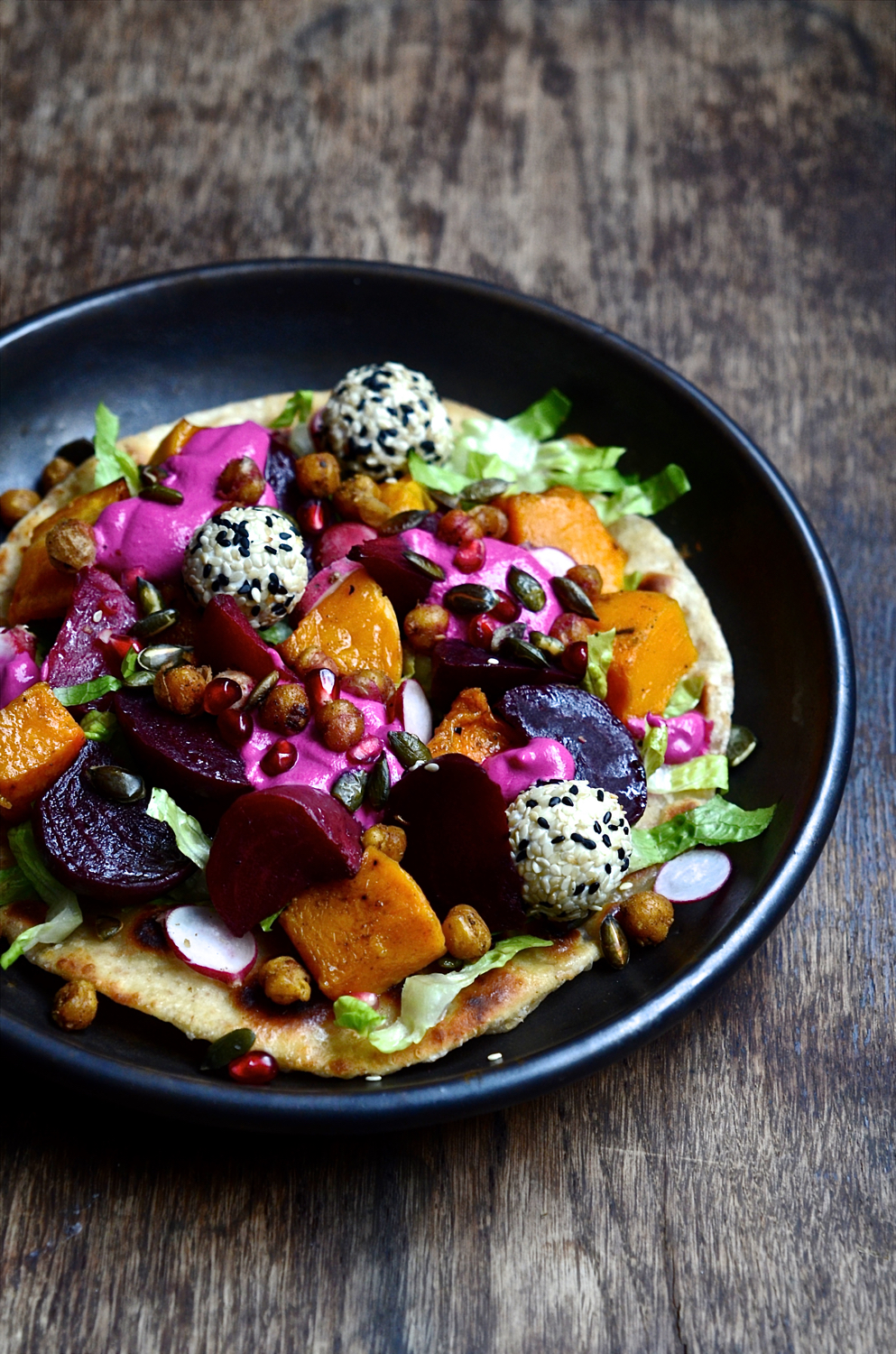Butternut flatbreads with goat's cheese truffles