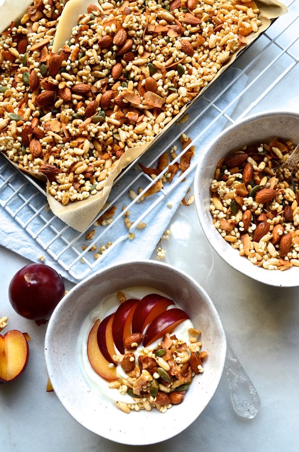 Glutenfree millet, Puffed Rice honey granola BIbbyskitchen recipes