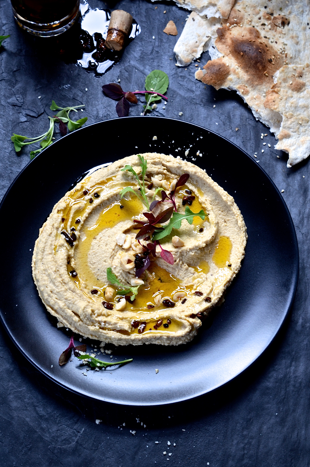 Peanut hummus with chili oil
