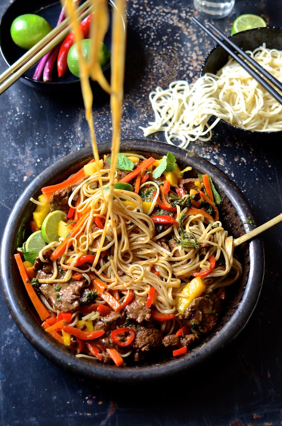 Spicy beef stir fry with sweet peppers and mango | Bibbyskitchen recipes