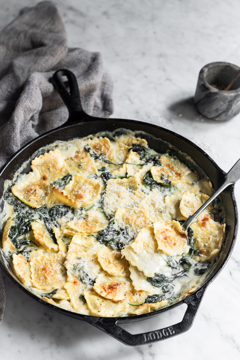 Spinach Ravioli and Gorgonzola Bake