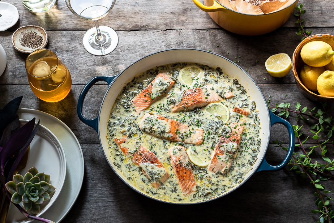 Salmon with Spinach and Artichoke Sauce