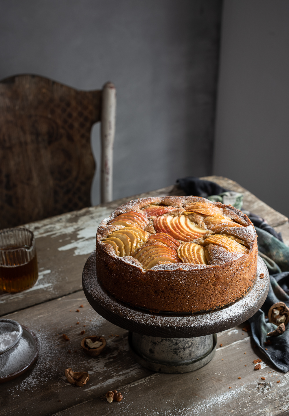 Apple and rye walnut cake