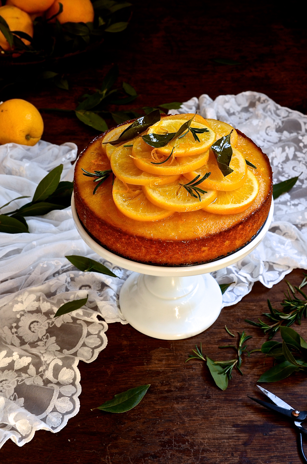 Semolina orange cake with rosemary syrup