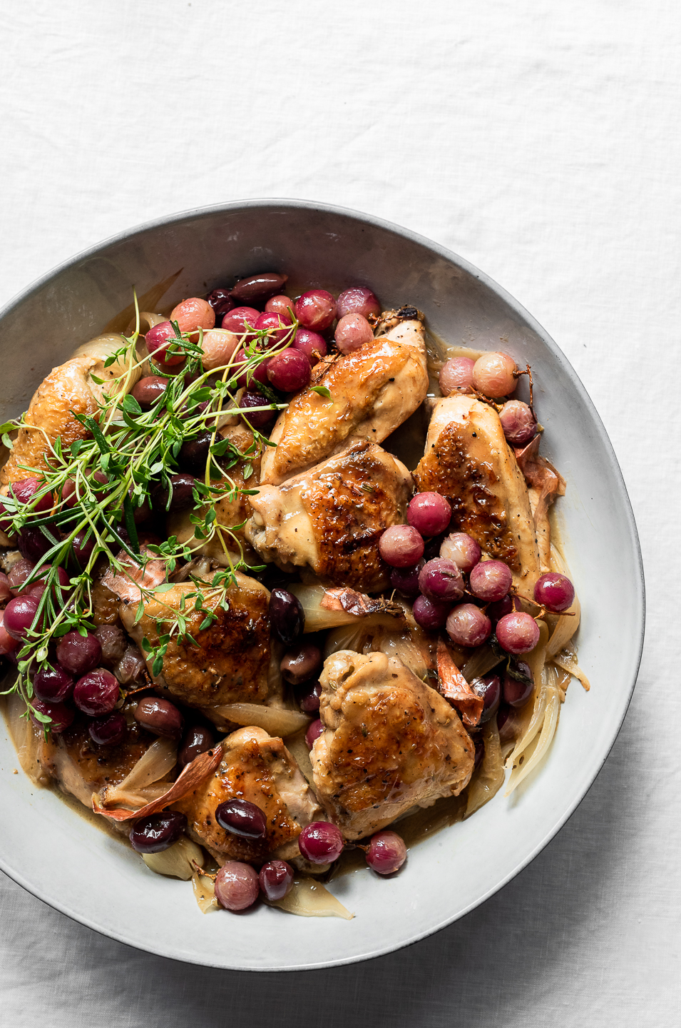 Sticky chicken with roasted grapes