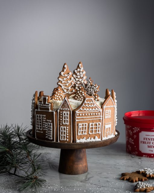 Gingerbread village cake