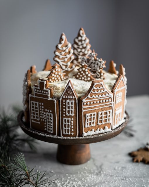 Gingerbread village cake