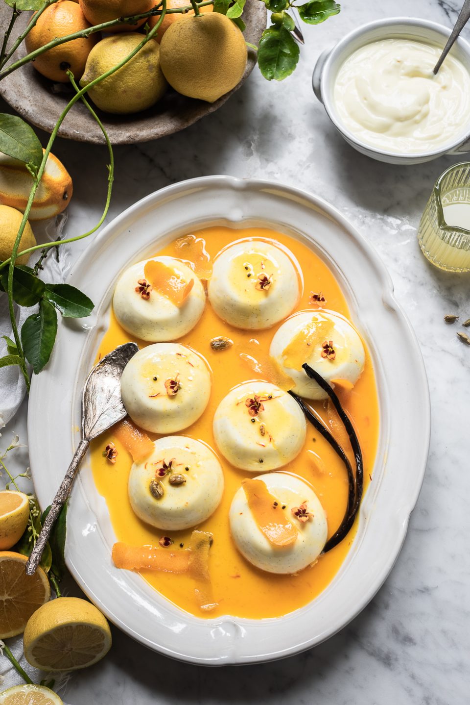 Lemon Cheesecake Pannacotta with Saffron Orange Sauce