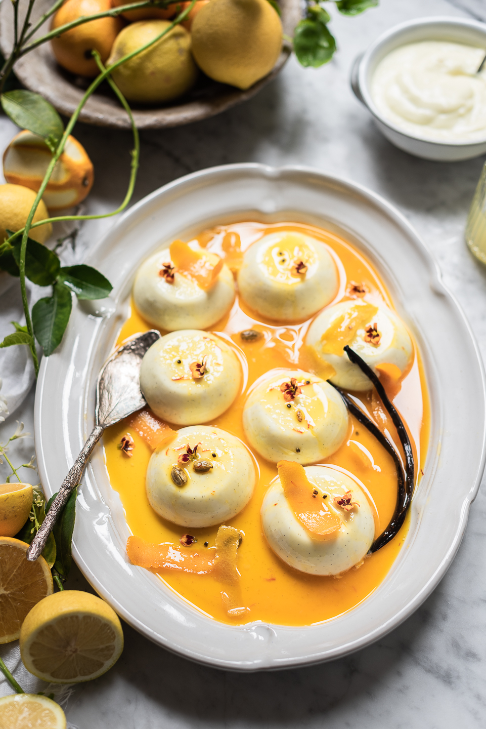 Lemon Cheesecake Pannacotta with Saffron Orange Sauce