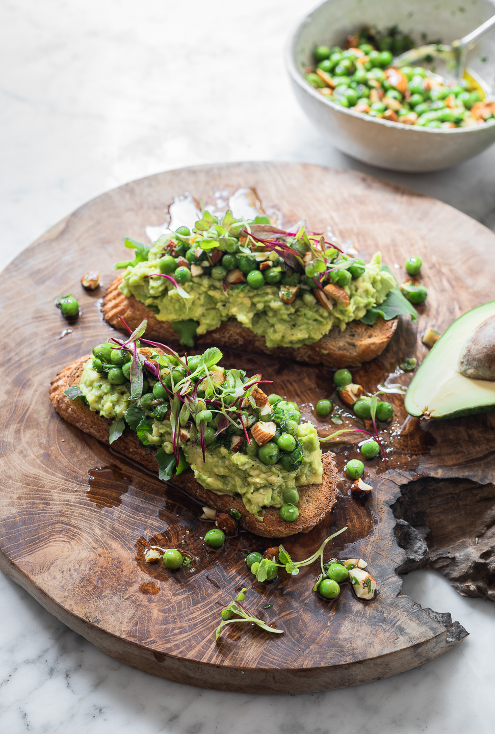 Avocado Toast with minted pea and almond salsa