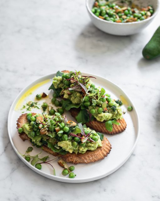Avocado Toast with minted pea and almond salsa