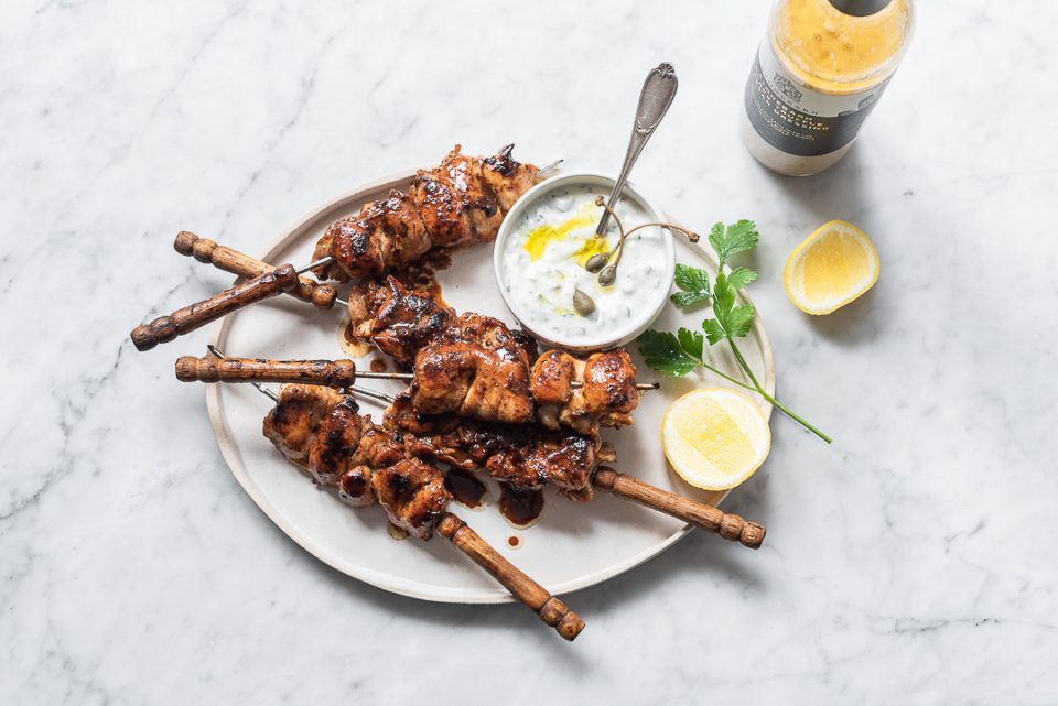 Marinated Chicken Kebabs with Herb and Caper Yoghurt