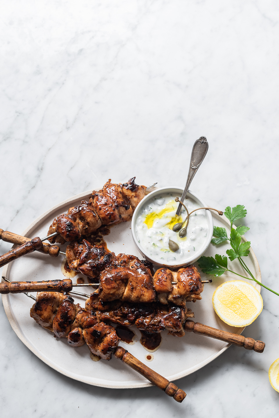 Marinated Chicken Kebabs with Herb and Caper Yoghurt