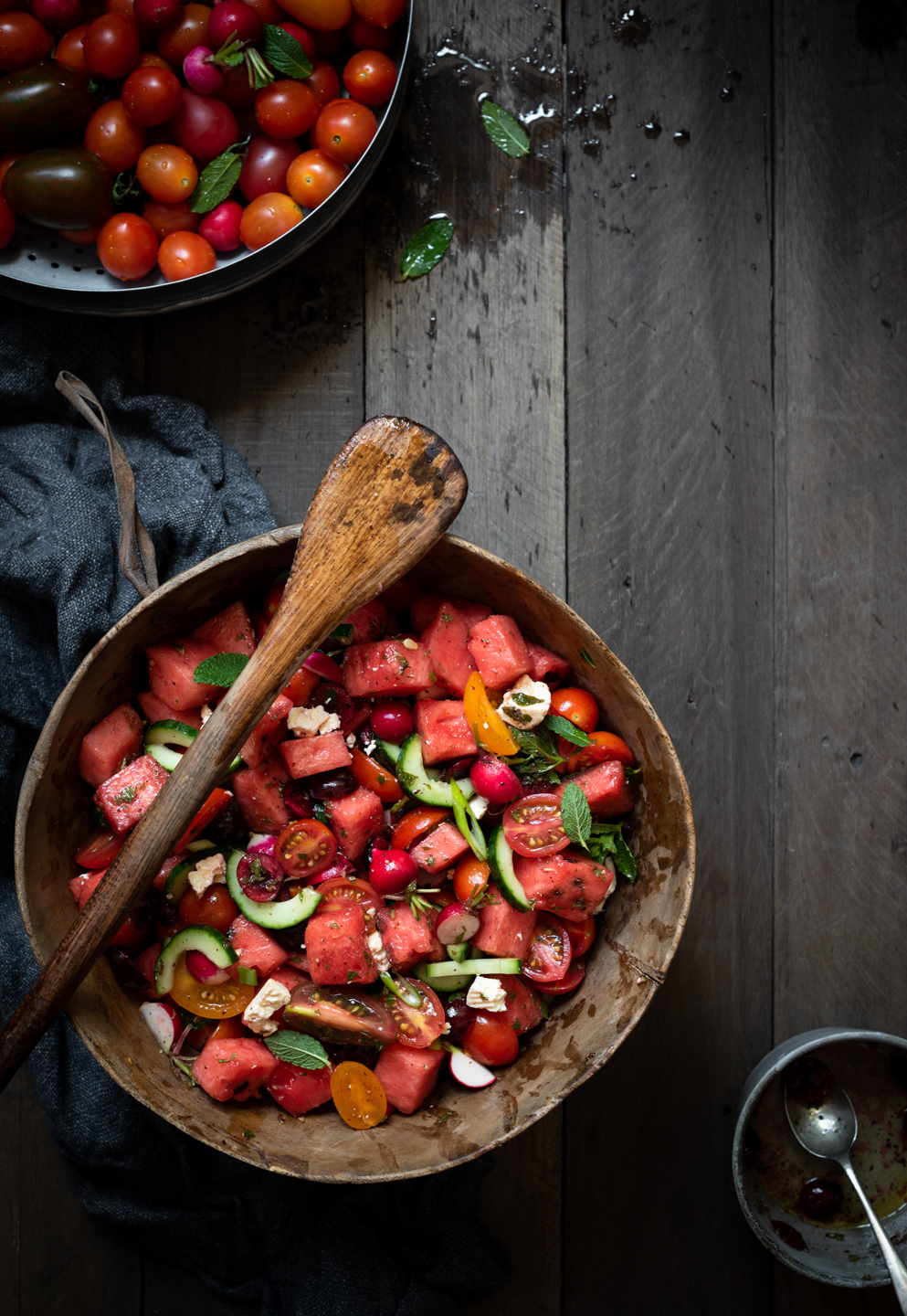 Watermelon salad with cherry dressing