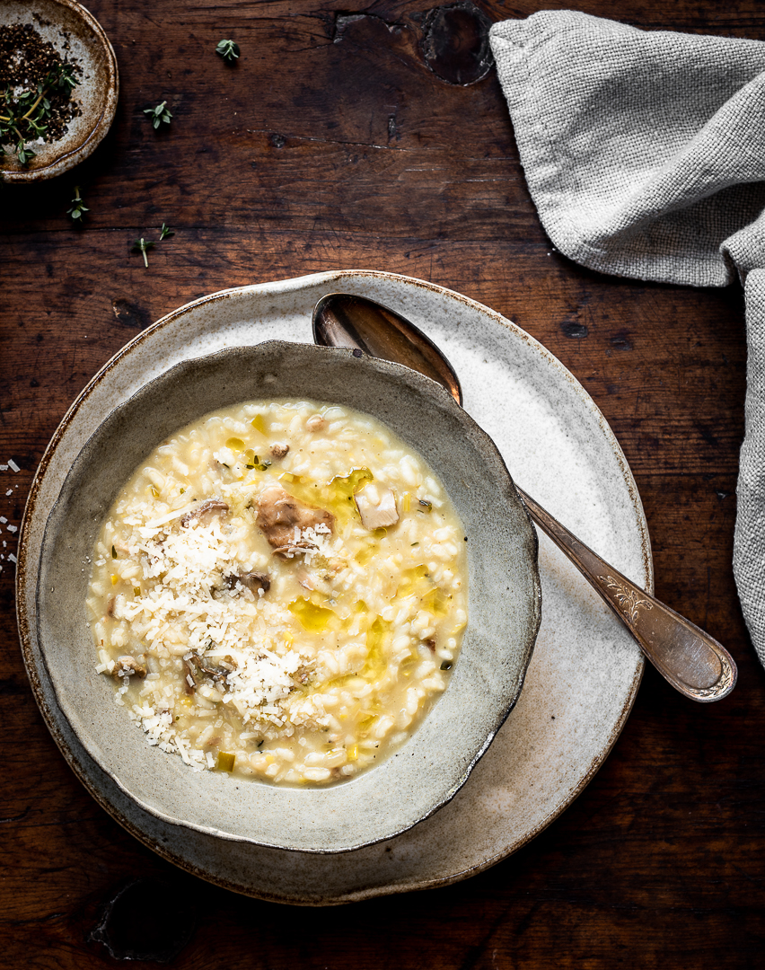 Caramelized leek Risotto with Porcini Mushrooms